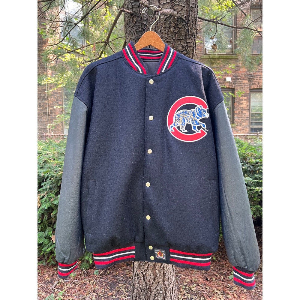 VTG 80's Jeff Hamilton Chicago Cubs Reversible Varsity Jacket Wool/Leather Sz L